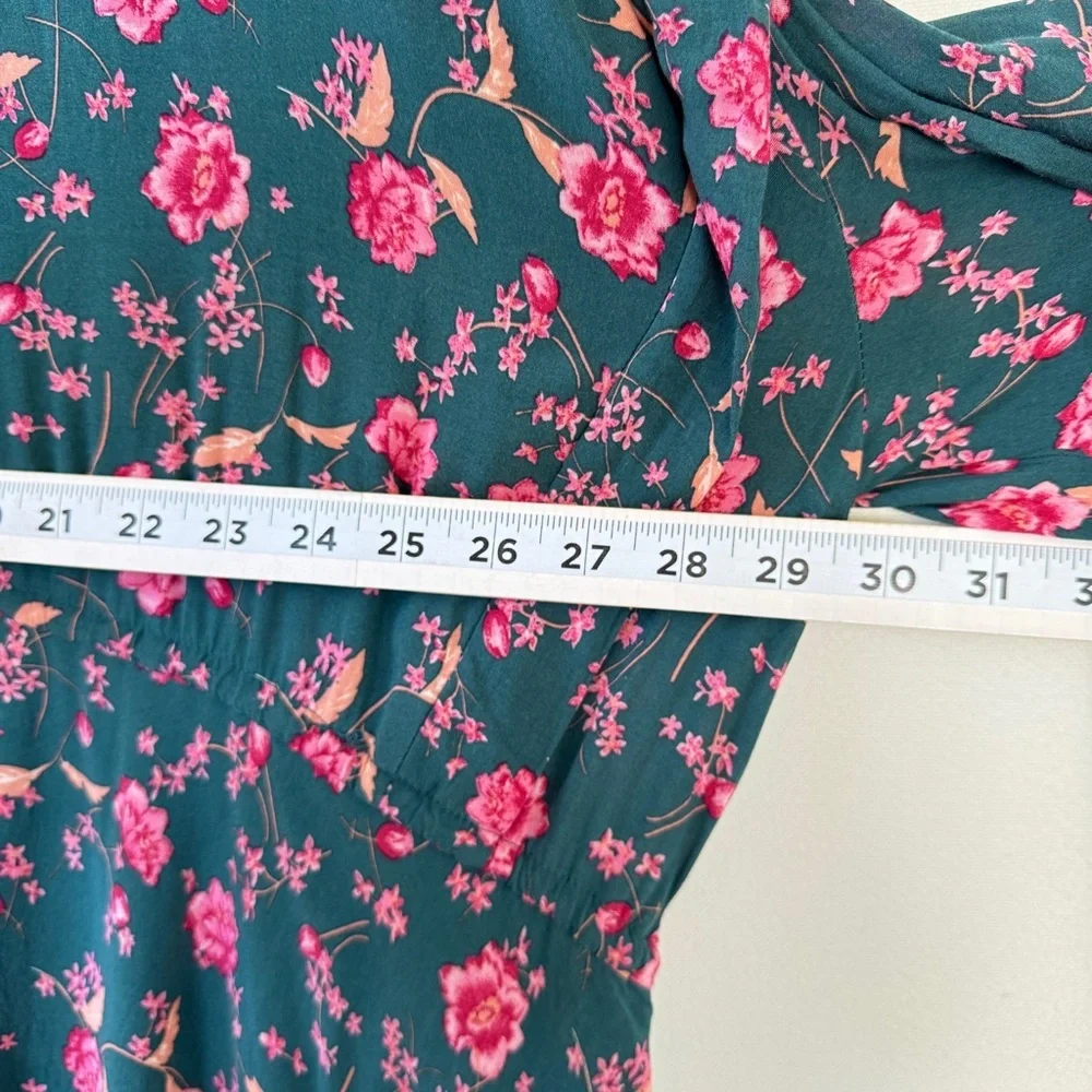 Free People Flower Fields Mini Dress Green Floral Boho Long Sleeve Sz M Flowy